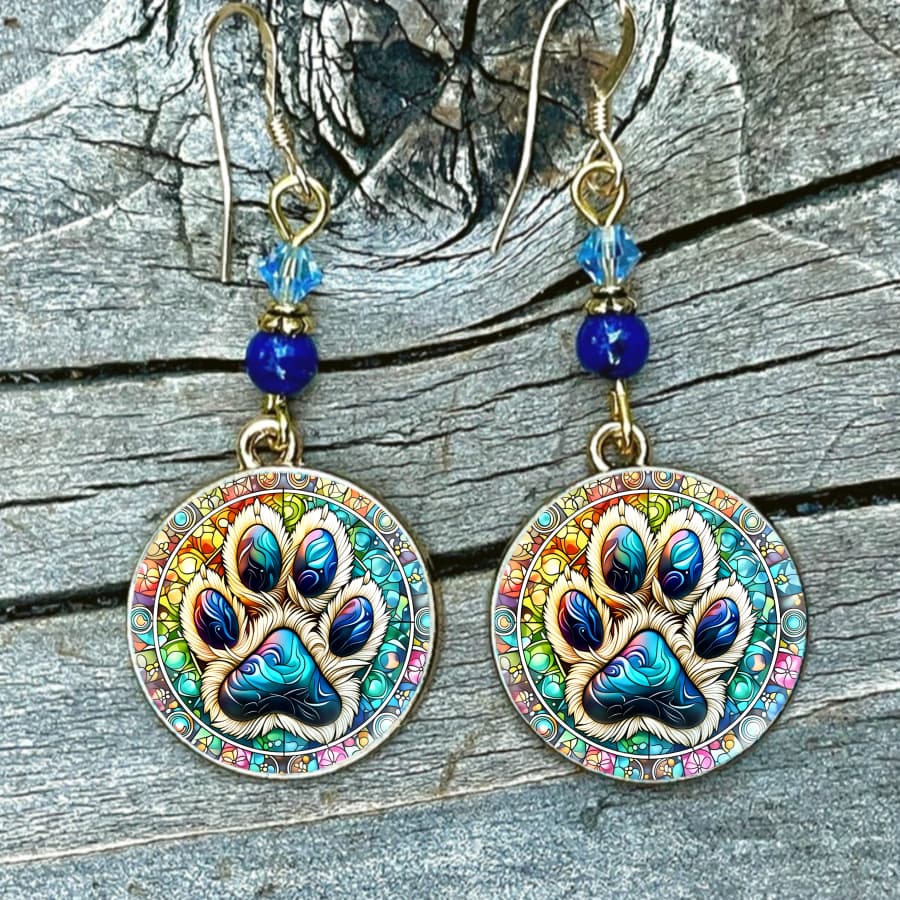 TEMU 2pcs Stained Glass Animal Paw Earrings With & Dog Paws - Color Glass Panels, Retro Elegant Jewelry For, Wearable Gift For Pet Lovers (christmas, Valentine' Day) - Daily Accessory &