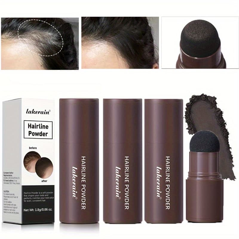 TEMU 3pcs 3pcs Temporary Hairline Powder Stick - Instant Hairline & Root Coverage, Waterproof & Long-lasting Brow Powder Suitable For Tones, Natural Finish For Cover-up For Bald, Stage, Daily Use