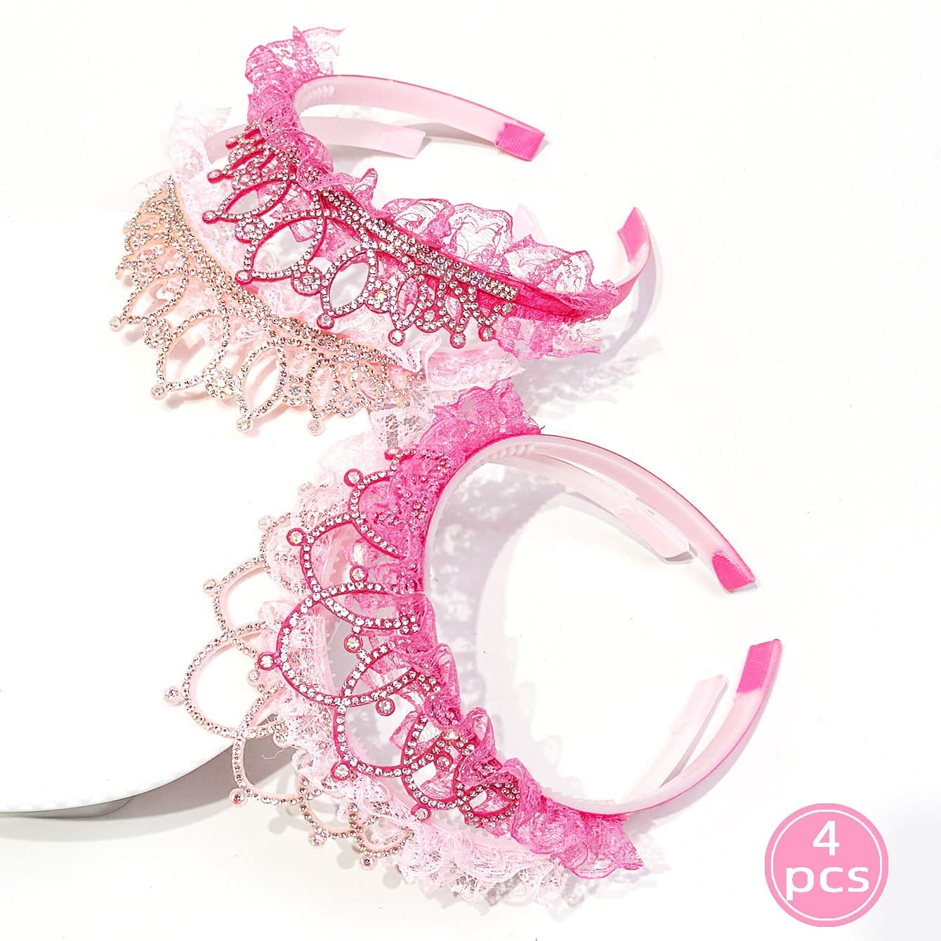 TEMU 1/2/4 Pink Lace 3d Crown Headband Hair Additions