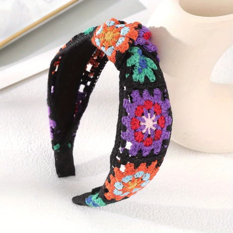 TEMU Fashion Knitting Flower Hairband, Vintage Elegant Hair Scarf For Women Outfit