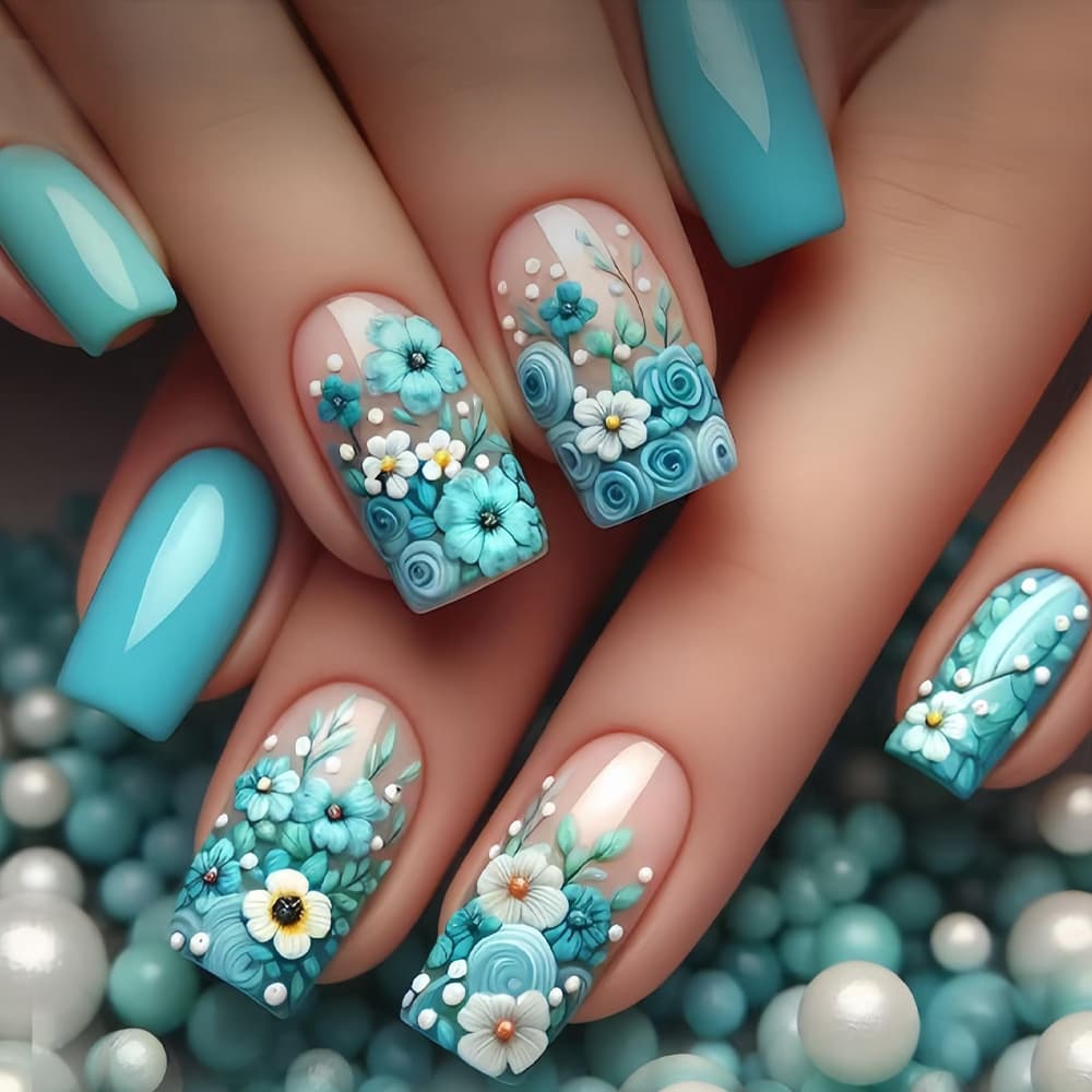 TEMU Showcase Your Beauty 24pcs Chinese Style Nails Elegant Flower Polka Dot Leaf Press-on Nails Fashion Versatile Wear Suitable For Spring Summer Women And Daily Wear Removable