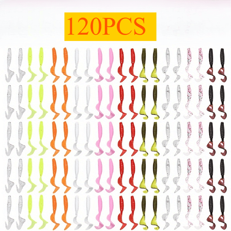 TEMU 120-pack Spiral Tail Soft Micro Lures Set | Includes Micro Tails, Jig Heads & Crankbaits For Fishing