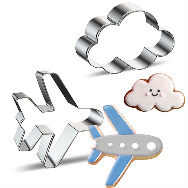 TEMU 2 Airplane -shaped Cookie Cutters, Perfect For Decorating Cakes For Air Travel, Made Of High-quality Stainless Steel, Suitable For Beginner Bakers To Create Cake Decorations,
