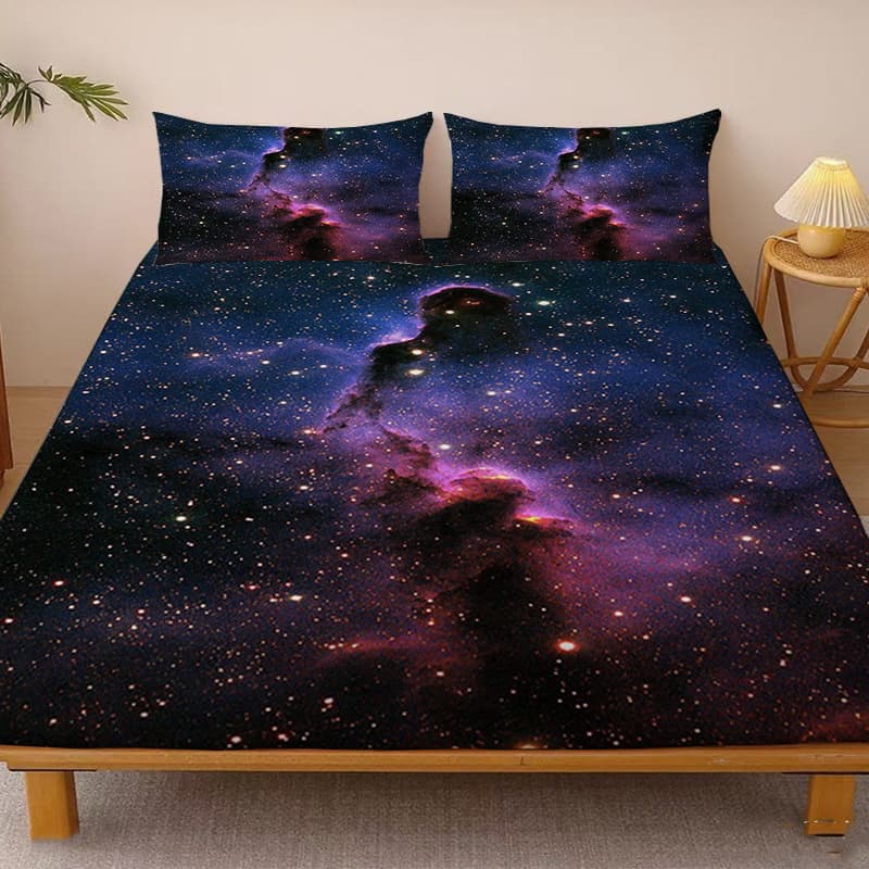 TEMU A Single Deep- Cover Featuring A Stunning Nebula Design With Starlight. This Fitted Sheet Does Not Include Pillowcases And From Soft