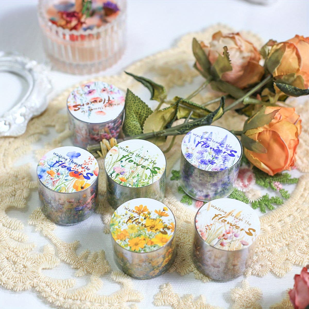 TEMU 6 Rolls Floral Washi Tape Set Tapes Stickers For Crafts Journaling Scrapbooking Supplies Planner Bullet Journals Gift Wraping Sunflower Rose Hydrangea Decorative Masking Tape
