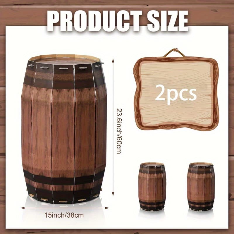TEMU 2pcs Western Cowboy And Pirate Barrel Party Cardboard Decorations- Dual Theme Cardboard Boxes With Pattern, Suitable For Birthdays, Anniversaries, And , Party Decorations| Dual Theme Decoration|
