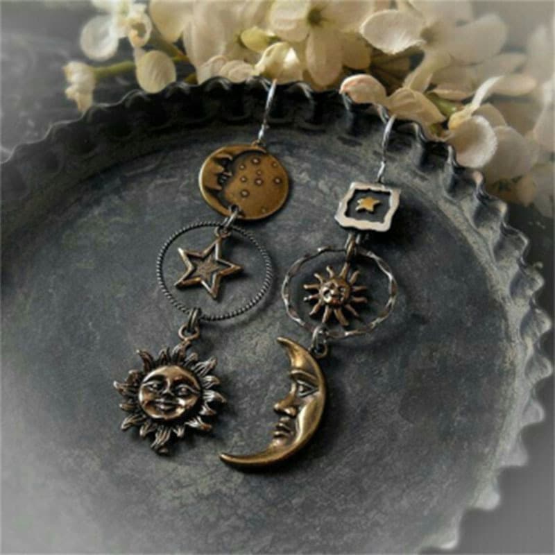 TEMU Creative Retro Bohemian-style Five-pointed And Moon Long Pendant Earrings, Fashionable Tassel Pendant Earrings, Earrings And Jewelry For, Suitable For Gifting And Daily Wear