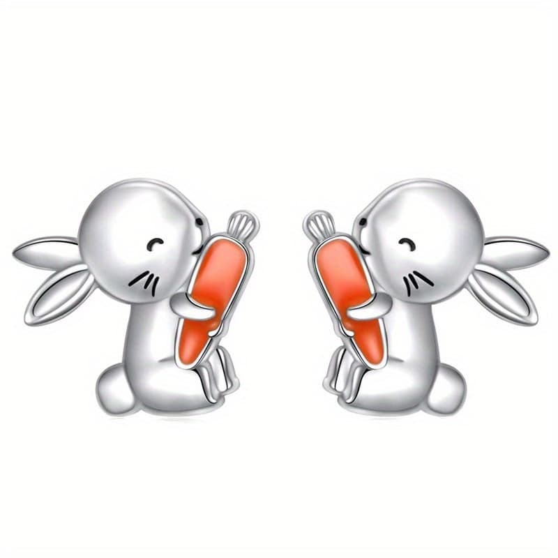 TEMU Cute Enamel Carrot Smile Rabbit Earrings For Women Daily Party Casual Easy Animal Stud Earrings Birthday Graduate Perfect Gift