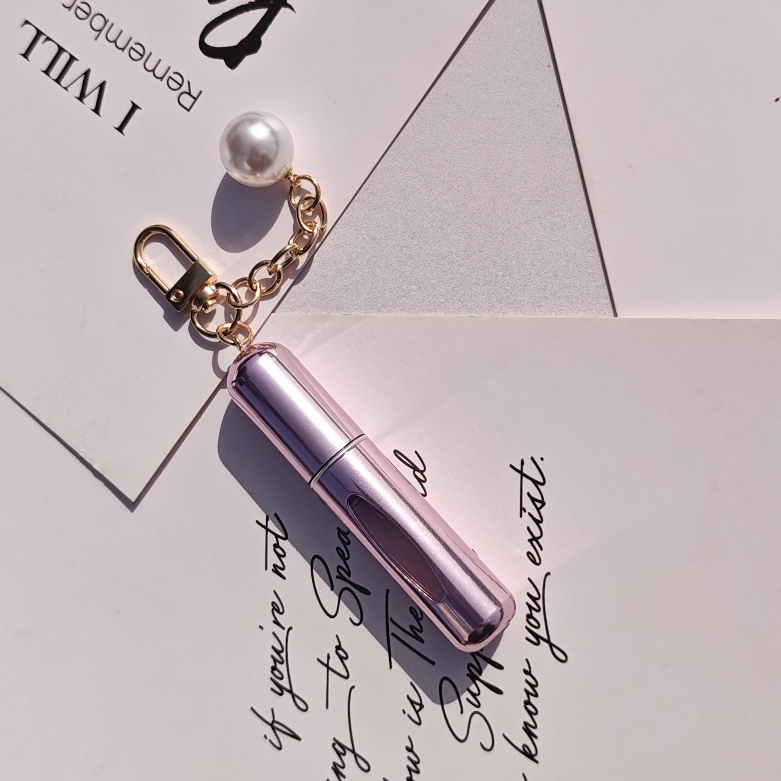 TEMU 5ml Perfume Bottle Keychain With Delicate Pearl, Elegant Shiny Metal Vial, Fashionable Charm For Handbags& Keys, Ideal For Women&, Stylish Daily Accessory For