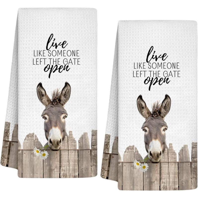 TEMU 2pcs 18*26 Inches Unique Donkey Presents, Portable Kitchen Cloths Made Of Disc Tea Towels, Life Resembles Closing A Door Opening It