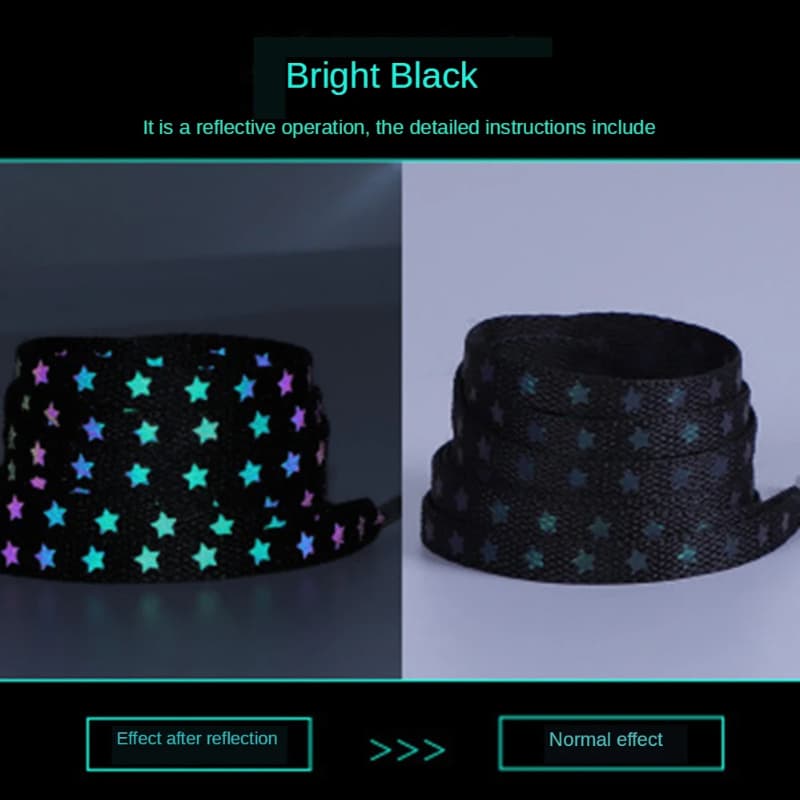 TEMU New Holographic Reflective Star Shoelaces Double-sided Reflective High-bright Luminous Flat Laces Sneakers Shoelaces Strings