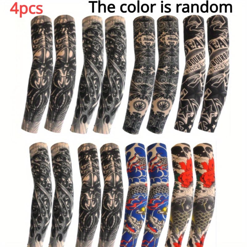 TEMU 4pcs Summer Unique Random Combination Floral Arm Tattoo Sleeve Seamless Outdoor Cycling Tattoo Sunscreen Sleeve Cycling Tattoo Sleeve