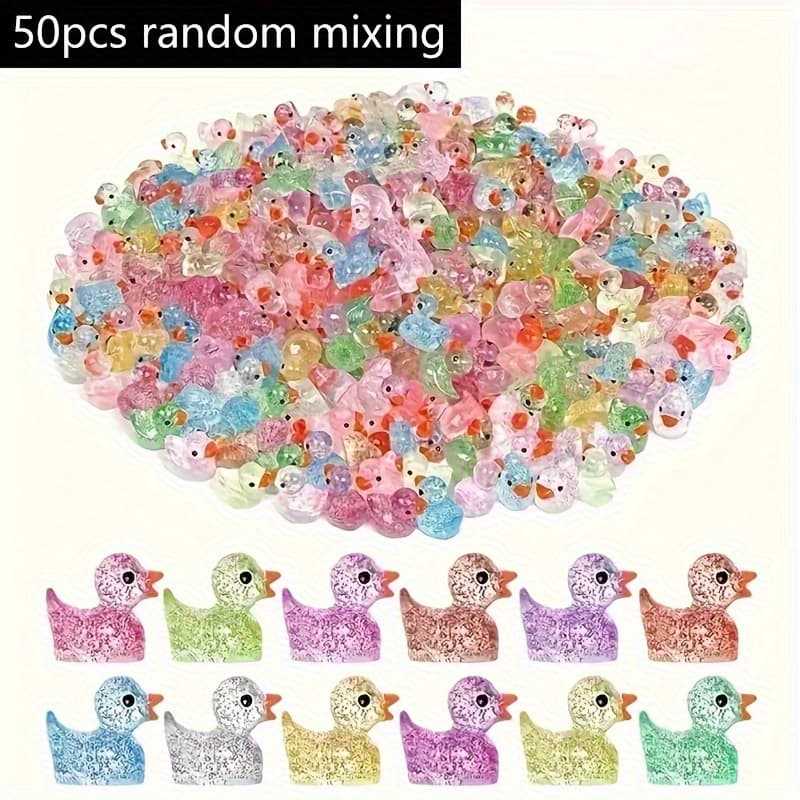 TEMU 50 Mini Glittering Duck Statues- Random Colors, Handcrafted Resin, Cottage- Decor For, Bonsai, Outdoor Cabins, And Aquarium Ornaments, The For Home Decoration