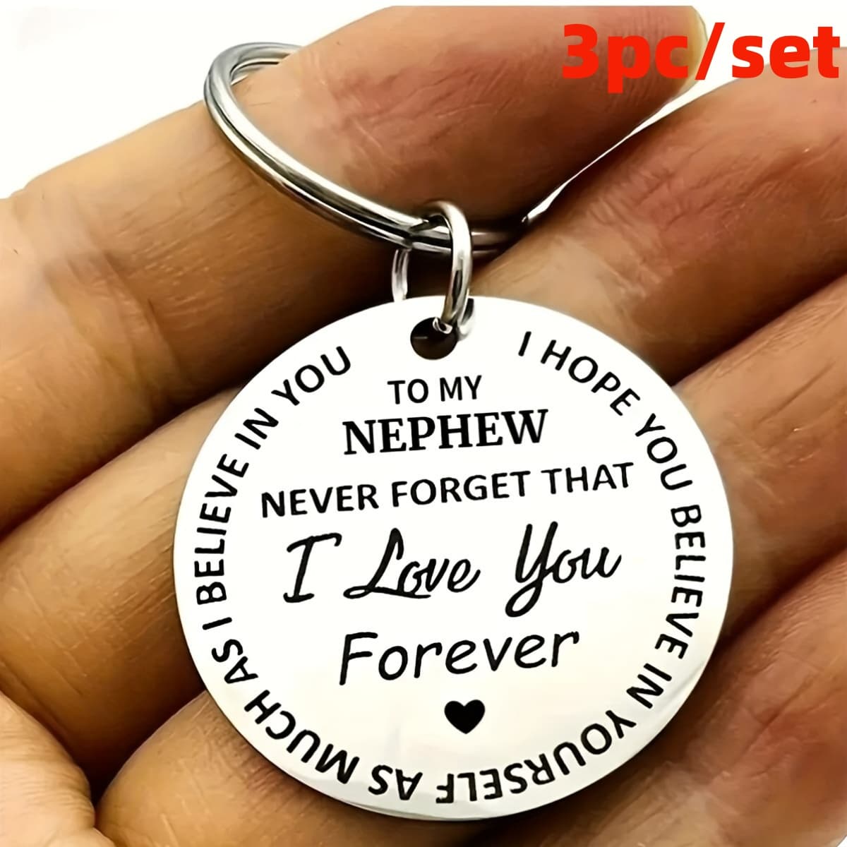 TEMU 3pcs Stainless Keychain Featuring A Message For My Niece Or Nephew - A Lasting And Gift Suitable For Birthdays, Christmas, Thanksgiving, And The Chinese New Year