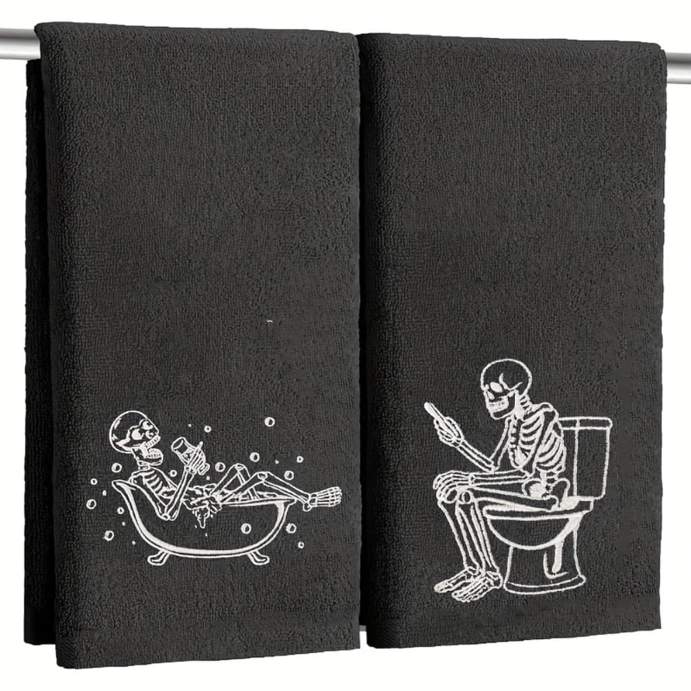 TEMU 2pcs Glow In The Luminous Hand Towels - Gothic Skeleton Design With , Night Bath & Towels For Spooky Home Decor, Skeleton Print (no Dye, For /skeletons), 23.6x15.7 Inch Set