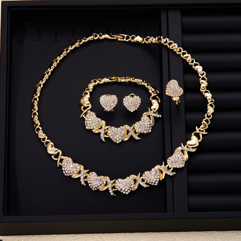 TEMU Set Of 4pcs, Featuring A And Trendy Heart-shaped Pendant Necklace, Ring, Earrings, And Bracelet, Perfect For Engagement Gifts And Bridal Wedding Additions