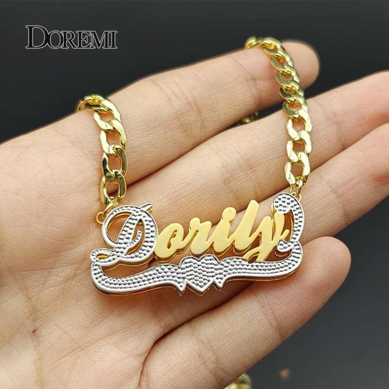 TEMU Personalized 18k Gold Plated Name Necklace - Custom Engravable Initials & Name, 201 Stainless Steel Double Layer Cord Suitable For , Durable Jewelry,, Casual Attire