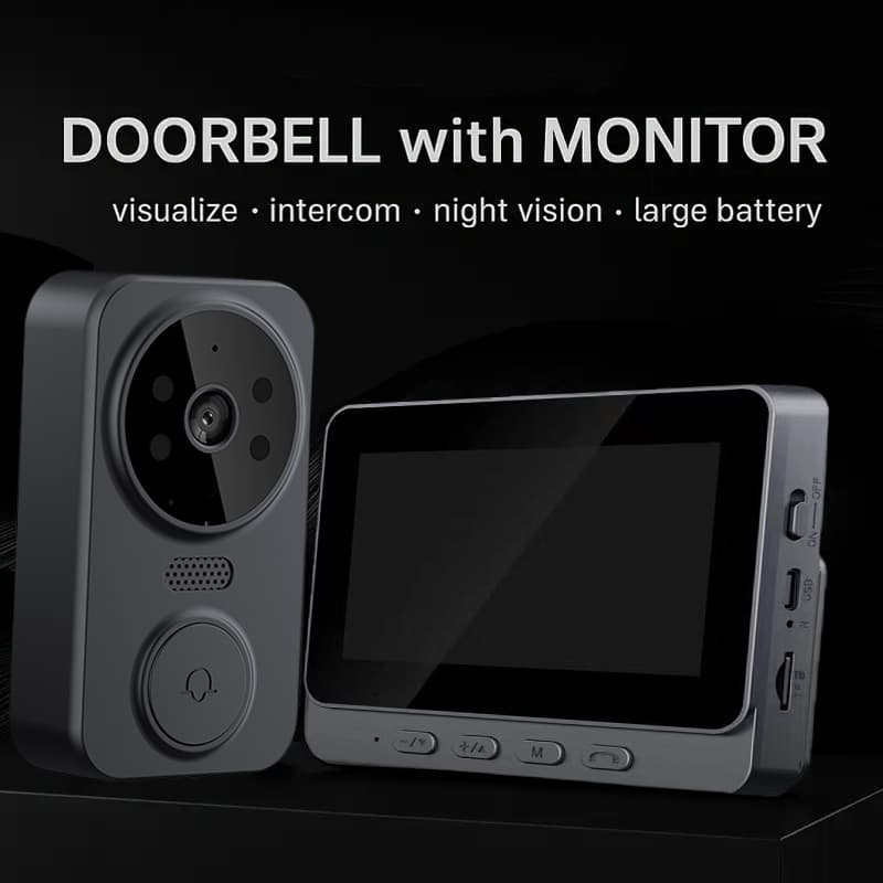 TEMU Smart Doorbell, Hd Video Doorbell, Wireless Doorbell, Doorbell With Display, , Night Vision, Audio, & Photo, Rechargeable Battery, , Sd Card Storage, Elderly Monitoring, For Home,