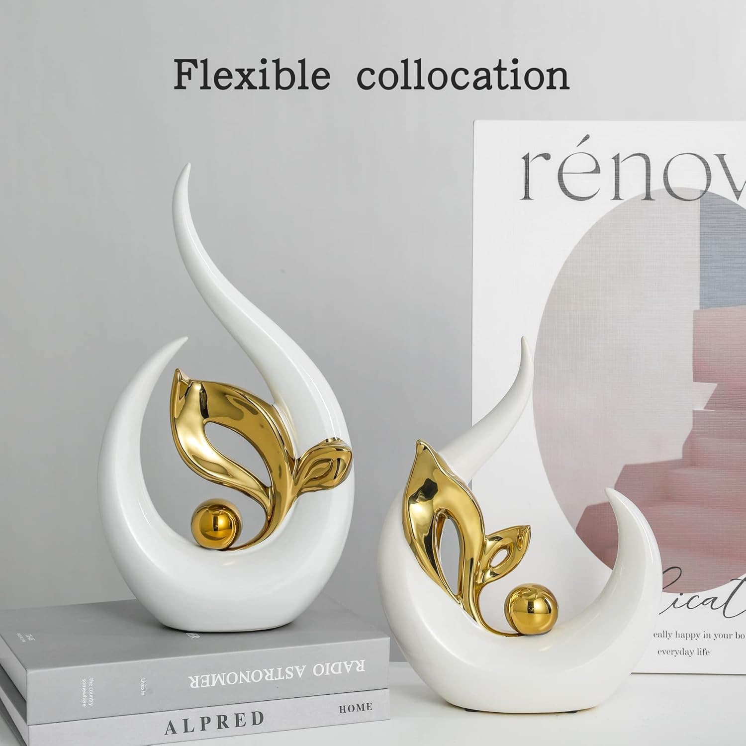 TEMU Luxury Resin Ornaments Living Room Decorative Craft, White And Golden Decoration Ornaments For All Kinds Of Rooms, Ornaments