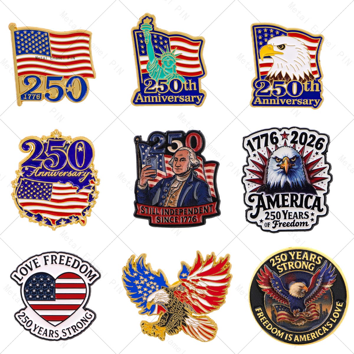 TEMU 9pcs 250th Anniversary Of The United States Enamel Pin | Cute Lapel Pins Badges On Backpack, Men's Brooch Clothes Gift Jewelry Fashion Additions, Alloy And Silicone Material