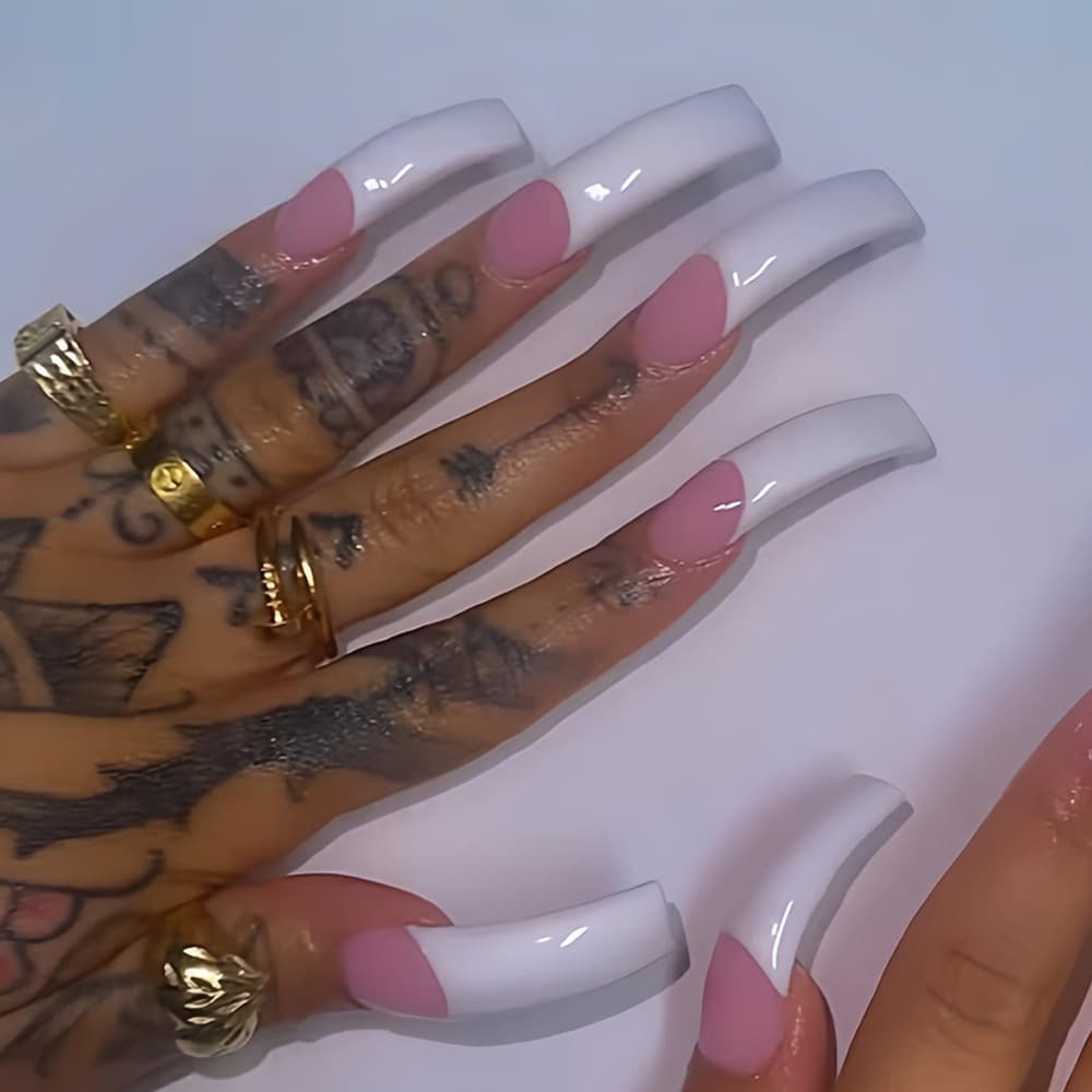 TEMU 48pcs/2pack Dragon Armor, Super Long Curved Armor, Cool White French Fake Nails, Pink Versatile Wearable Nail Stickers, Nail Art Patches