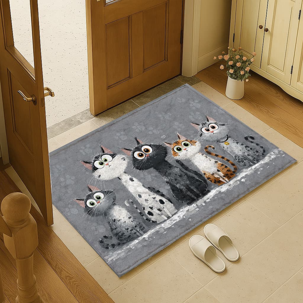 TEMU Single Piece Cute 3 Cat Non-slip Mat - Soft Bathroom Mat Suitable For Bathroom, Kitchen, And Hallway - Non-slip Plastic Backing, Washable - Themed Design