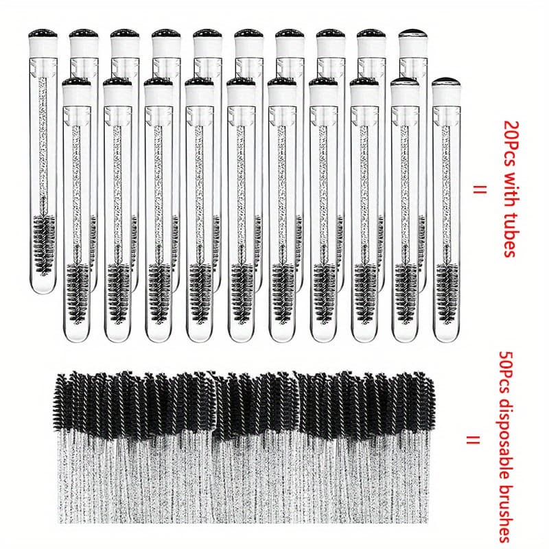 TEMU 70pcs Disposable Eyelash Brushes With 20pcs Empty Tubes | Black And White, Nylon Bristles For Eyelash Extension And Replacement, Elegant Beauty Tools