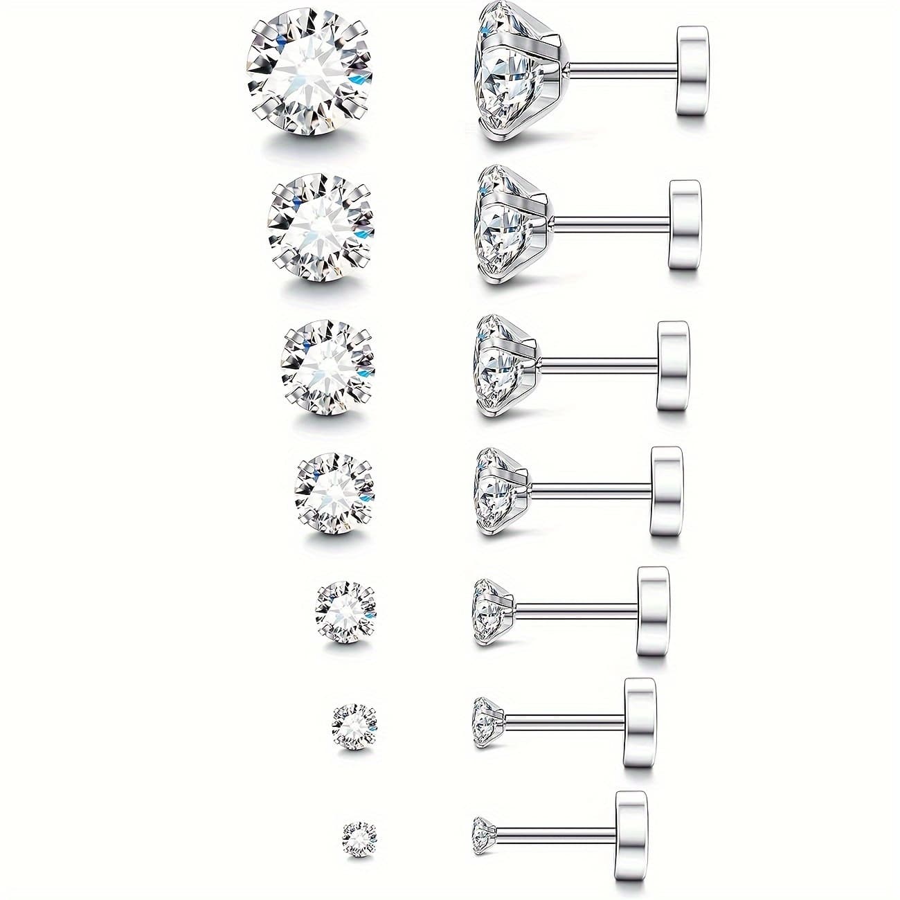 TEMU 2d Flat - 7pcs Set Of Women's Flat Earrings, Earrings (2/ 3/ 4/ 5/ 6/ 7/ 8mm), Women's Festival Gifts, Jewelry Gifts, Fashionable Women's Jewelry