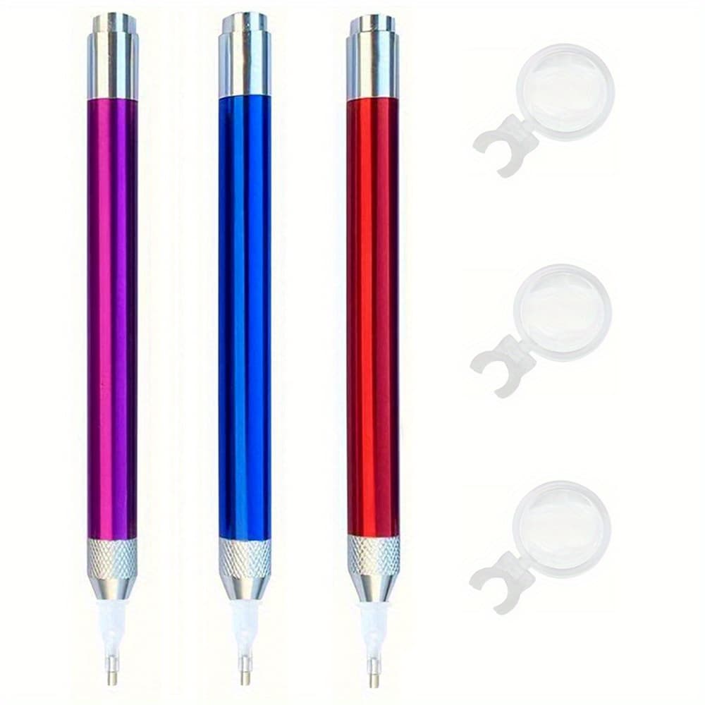 TEMU 3 Set Led Lighted Diamond Painting Pen With Magnifying Glass, Pen With Light, Diamond Painting Tool Accessories (battery Not Included)