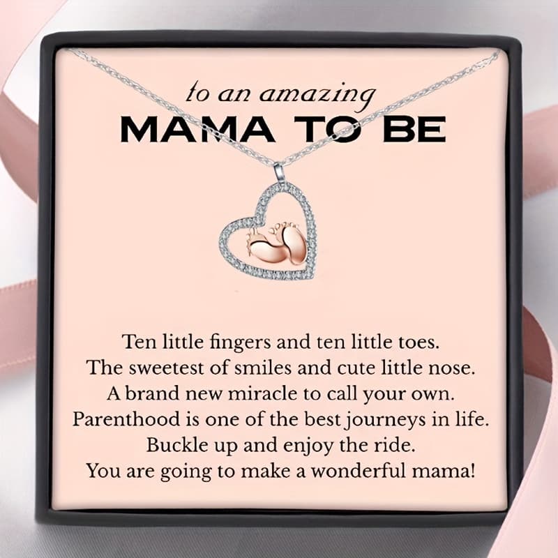 TEMU An Is About To Become A Baby's Sole Of The Foot Necklace And Card Gift Box, Copper Plated Synthetic Zirconia Necklace Chain, Suitable For Men, Father's Day Gift
