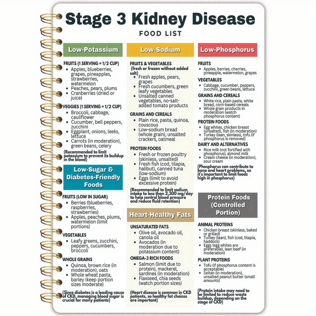 TEMU Kidney Disease Food List Spiral Notebook, Ideal For Looking To Improve Their Physical Health; Perfect For Gifting, 5.5x8.3 Inches, 80g