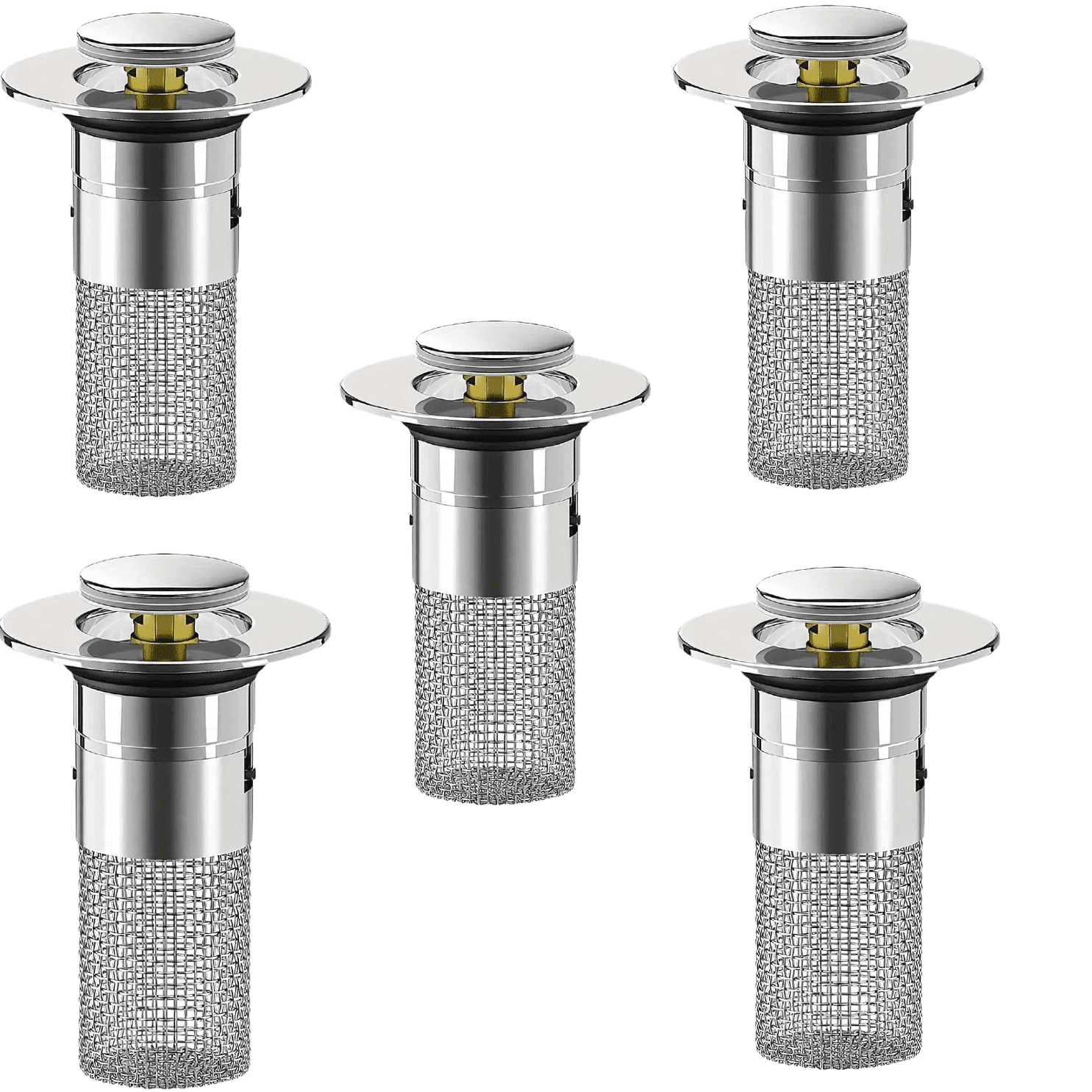 TEMU Set Of 5 Pop-up Sink Stoppers Designed For Bathrooms, Featuring A Stainless Steel Drain Filter And Hair Catcher, Compatible With Measuring 1.1 To 1.29 Inches