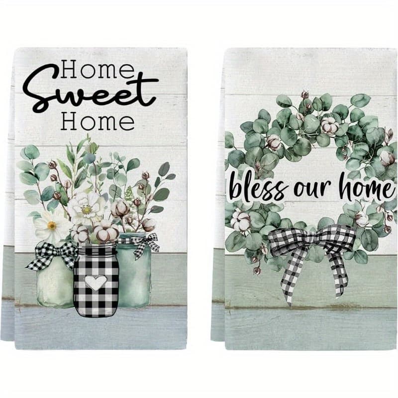 TEMU 2pcs Polyester Kitchen Towels - 18x26 Inch, Decor With Design, Machine Washable, Green Decorative, Dish Towel, Gift