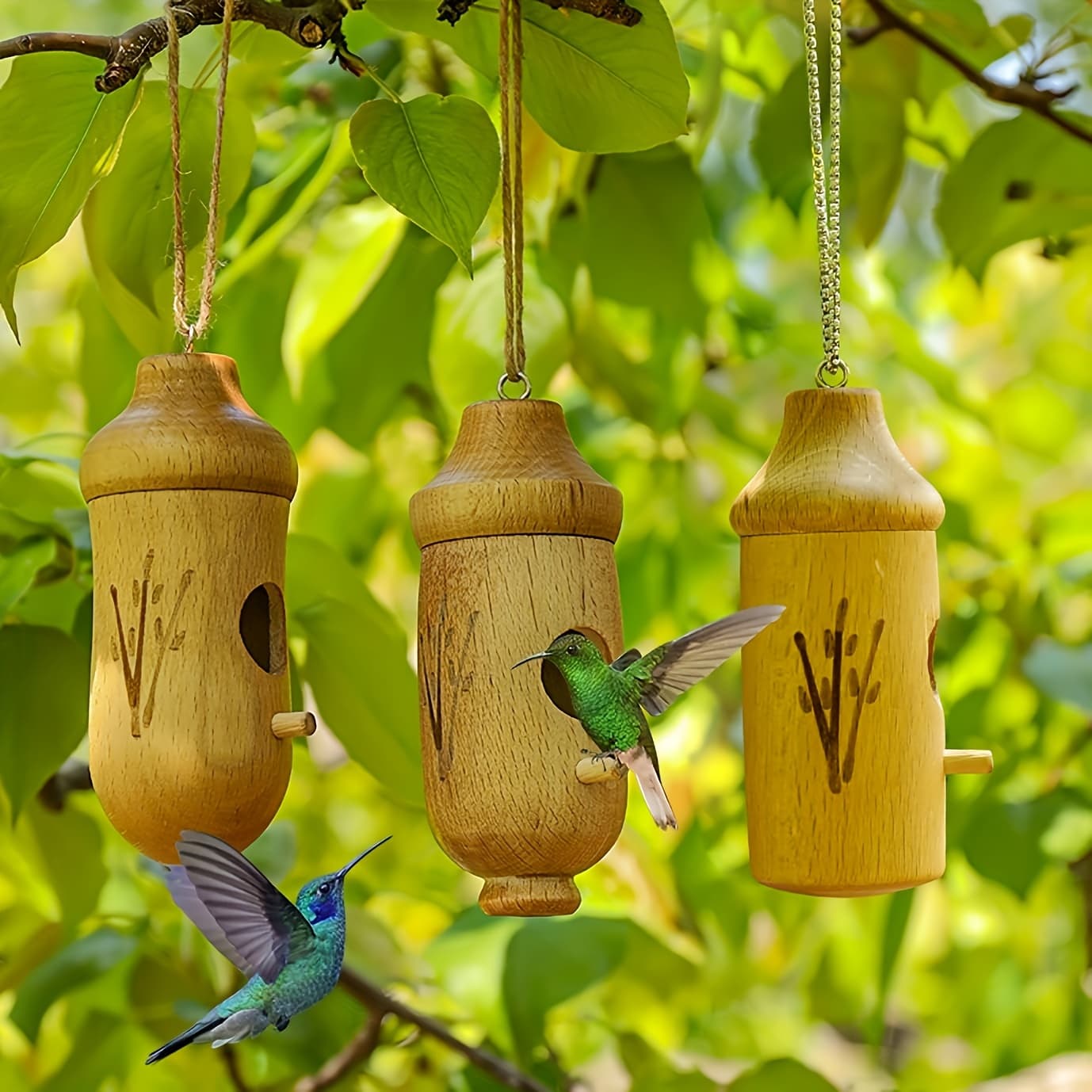 TEMU 3 Outdoor Hummingbird Suitable For Garden, With Feeder - Decorative Hummingbird For Attracting,, Ideal Gift For Birdwatchers, & Backyard Present