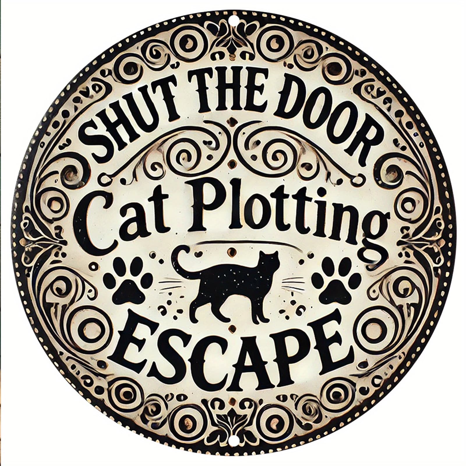 TEMU 2d Flat, 2d Flat Printed Wooden Sign 2d Flat - 1pc 5.91.0x5.91.0 Inch Round Wooden Wall Hanging - "close The Door, The Cat " With And Lace Design, Whimsical Home Decor For Cat Lovers | , 2d Flat