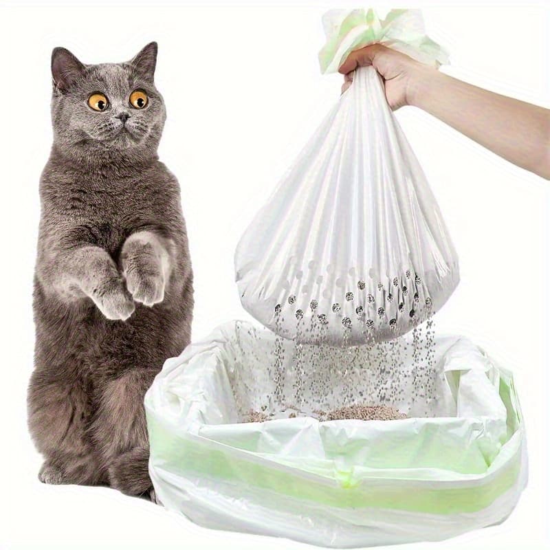 TEMU High-quality Plastic Bags For Cat Litter Featuring Drawstring Handles For Convenient Disposal, Sturdy Disposable Liners For Litter Boxes