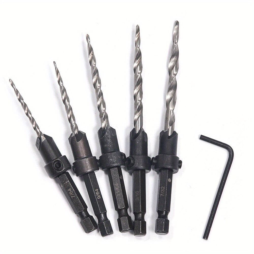 TEMU 5pack Tapered Drill Countersink Bit Screw Set For Wood Pilot Holes