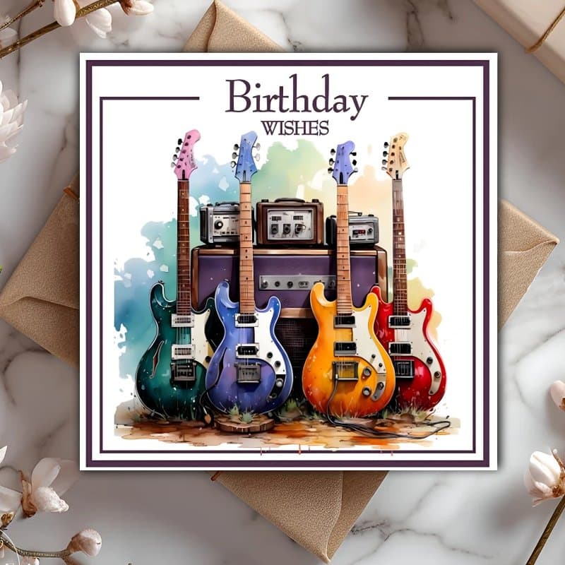 TEMU 1pc -themed Birthday Card Suitable For,, Musicians - Guitar & Amp With Envelope, Music Greeting Card For Birthdays, Christmas Gifts, For Any Occasion For Music Lovers