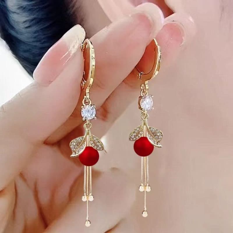 TEMU A Pair Of High-end Design Styles, Long Tassel Earrings With Beads And Leaf Earrings, Elegant Earrings, Women's Jewelry, , Commuting, And - Ideal Gift