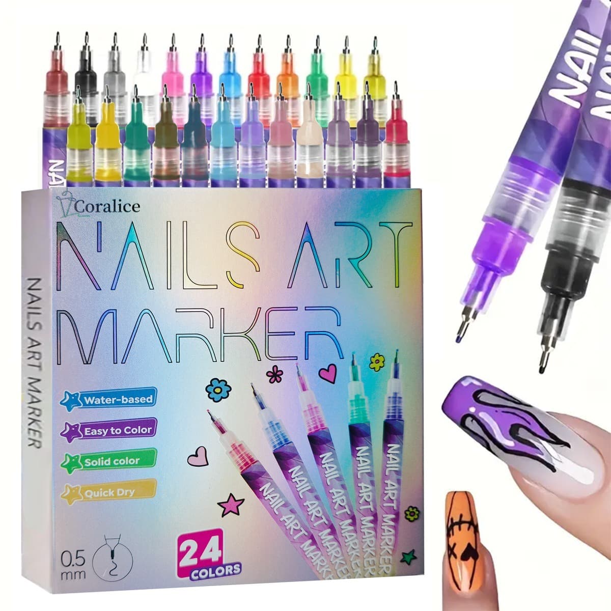 TEMU 1set 24 Color Nail Paint, Nail Paint Pen, 3d Doodle Nail Art Pen, Nail Art Pen Set, Quick Drying, Suitable For Home And Salon, Details And Design