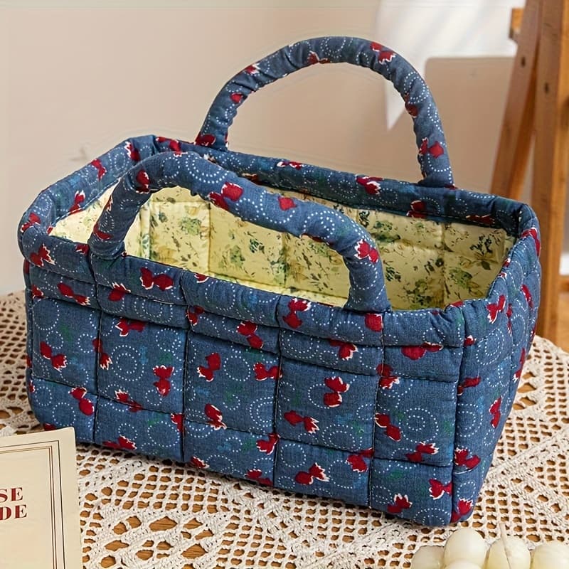TEMU Storage Basket, Home Underwear And Miscellaneous Organizer, Makeup Bag Storage Basket, Foldable Portable Small Size With Floral And Solid Pattern, Shelf Baskets