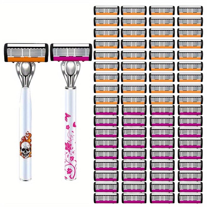 TEMU 2 Handles And 72 Blades Safety Shaver Set, With Anti Slip Metal Handle, Contour Fitting, High-quality Blade Material, Smoother Shaving, Safety Shaver, Fully Washable - Gift