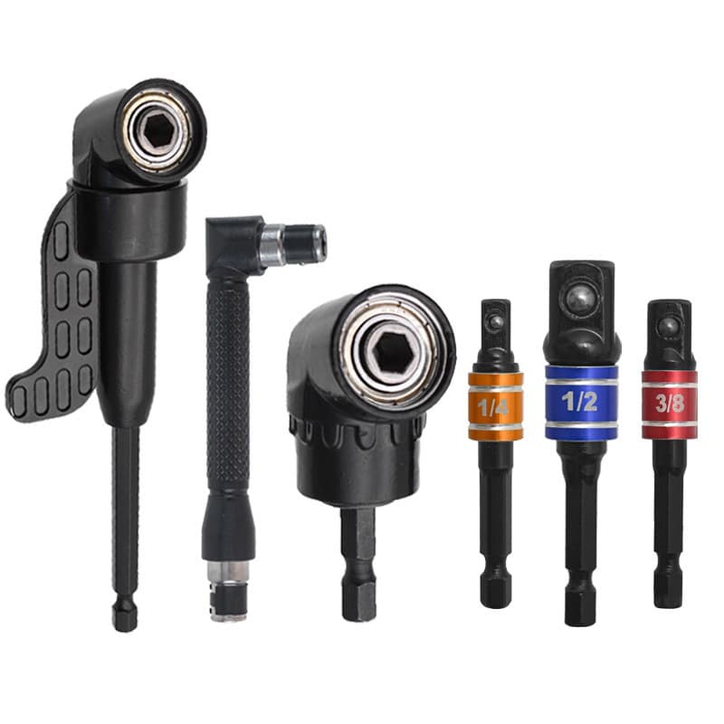 TEMU Flexible Drill Bit Extension Angle Drill Attachment Set, Including 3 360° Rotatable 1/4 3/8 1/2" Grade Socket Adapters, 2 Hex Shank 105° Angle Drill Adapters And 90° Drill Bits Sinterklaas