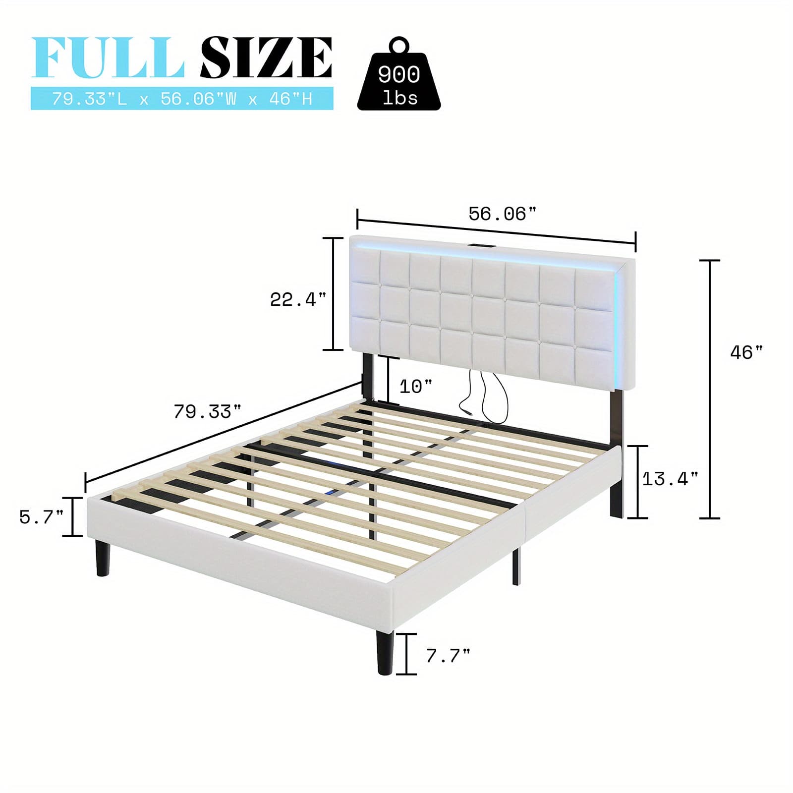 TEMU Button Tufted Platform Bed Frame With Led Lights, Upholstered Bed Frame With Charging Station, Wood Slat Support, Mattress Foundation