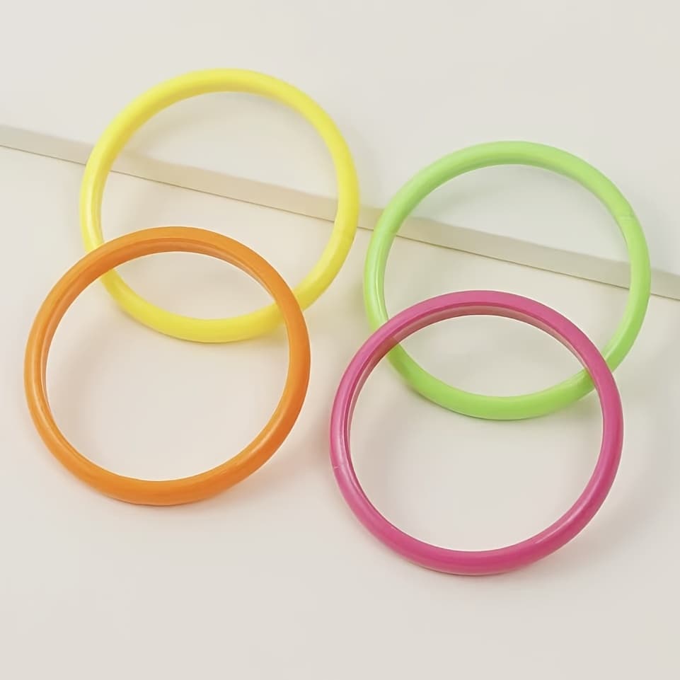 TEMU Set Of 4 Bangles, Party Plastic Beaded Wristbands And Jewelry Additions, Suitable For 80s To 90s Themed Birthday Party Decorations, Christmas, And Halloween Holidays
