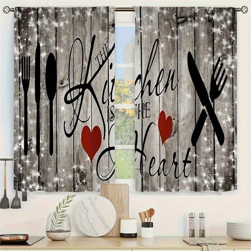 TEMU 1/2pcs Farmhouse Kitchen Curtains, Rod Pocket Valance Curtain Layer, 1 Panel/cafe Curtain Tier For Kitchen Room Bedroom Window, Home Decor