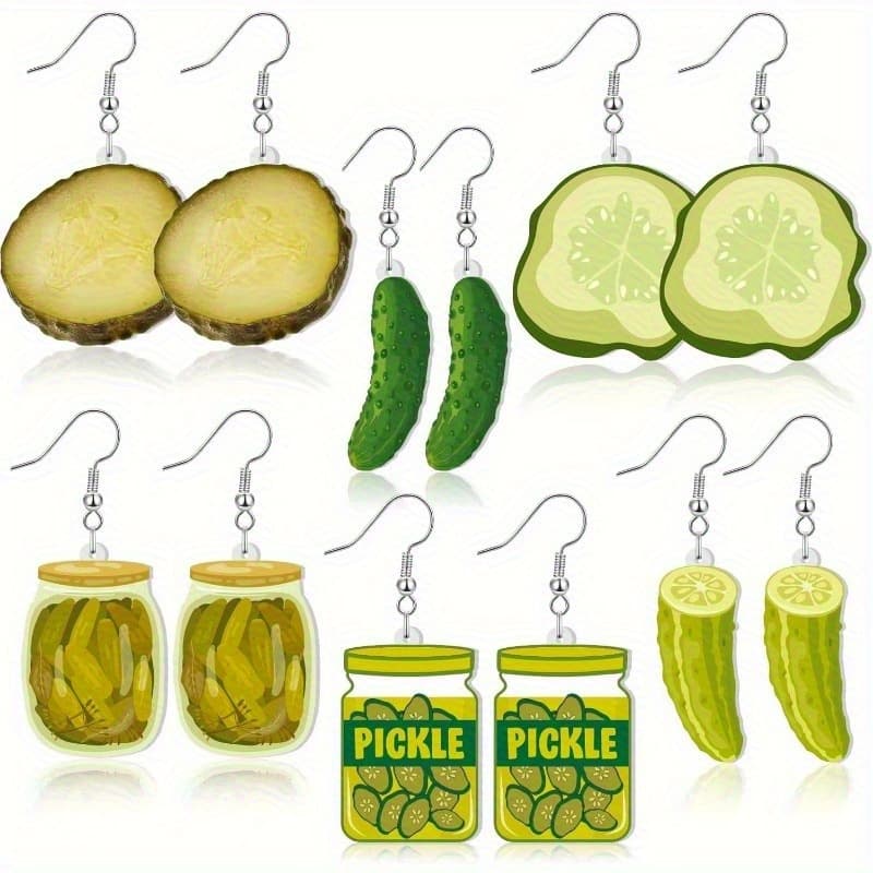 TEMU 6 Pairs Acrylic Pickle Earrings, Funny Cute Weird Jewelry For Women