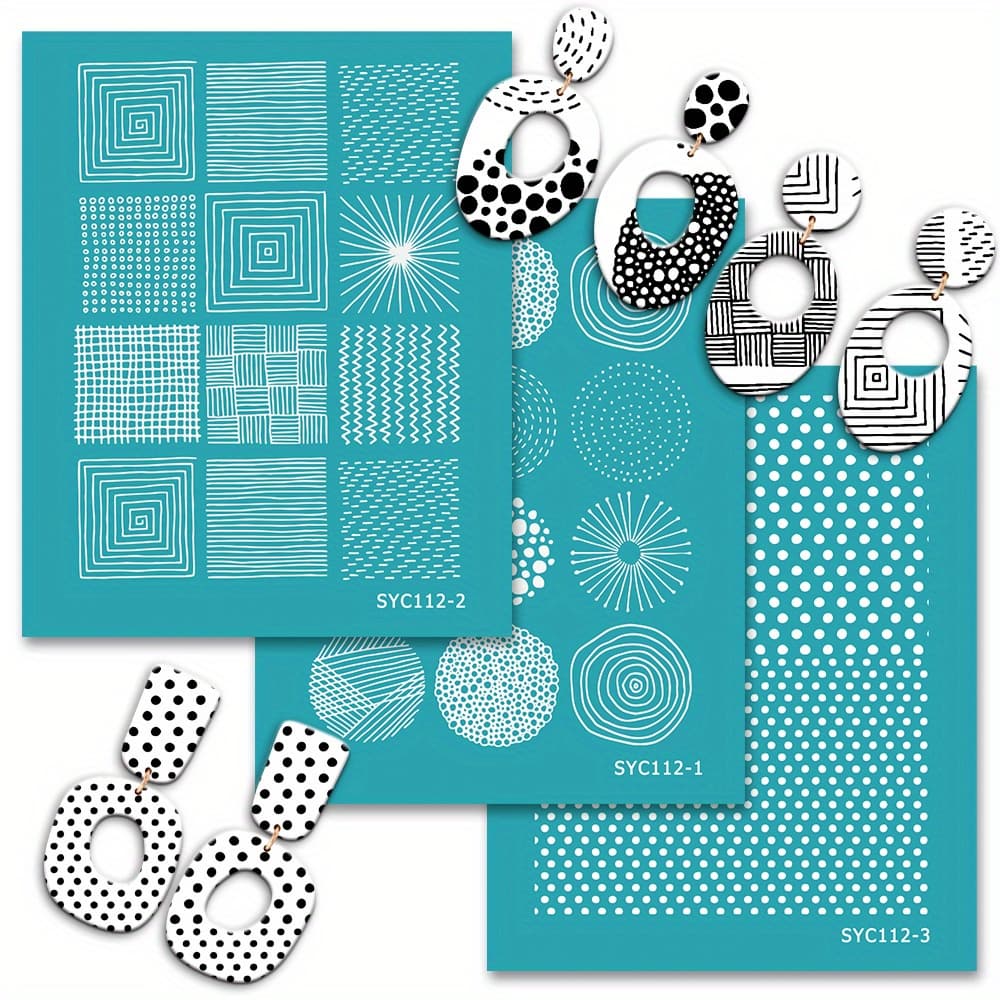 TEMU 3pcs Creative Geometric Pattern Polymer Clay Screen Printing Template, Used For Decorating Clay Screen Printing On Clay And Other Jewelry