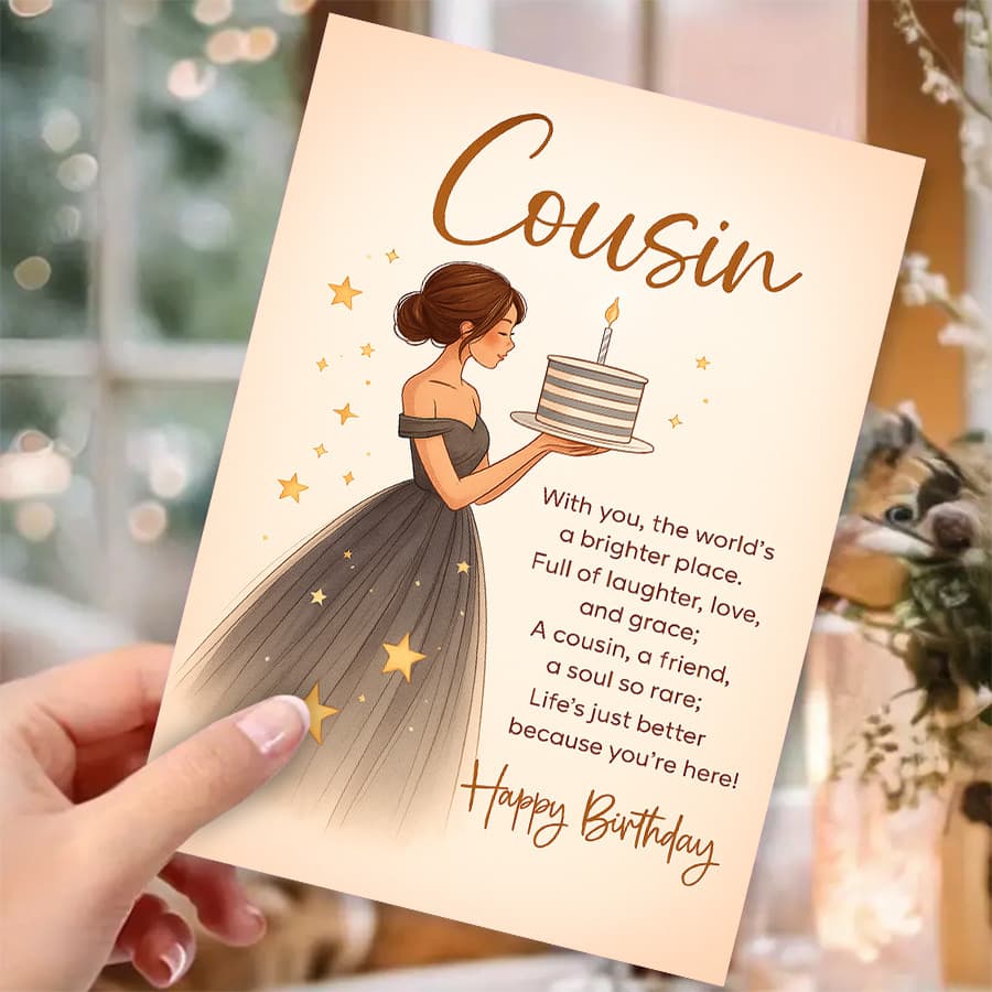 TEMU 1pc Elegant Birthday Card For A Cousin – Perfect For Celebrating Family With Wishes Full , Gratitude, And Appreciation. Ideal For Sending Birthday Greetings To A Cousin Who Like A