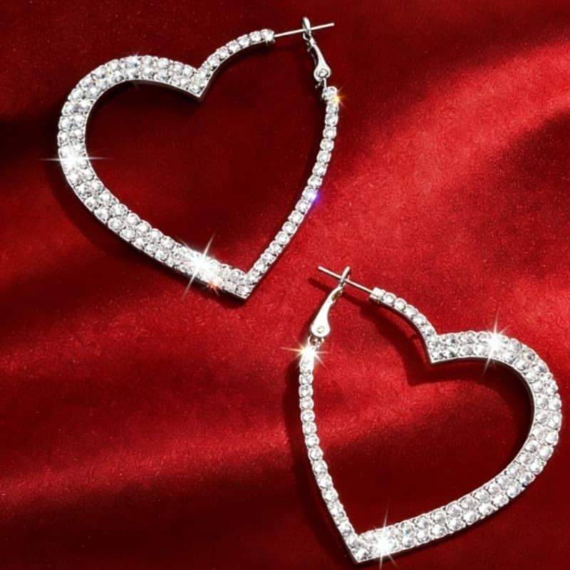 TEMU 1 Pair Of Heart-shaped Large Circle Earrings, Design, Suitable For Date Parties And Dinner Parties, Sweet And Cool High-end Earrings, Valentine's Day, Ramadan, Gift-